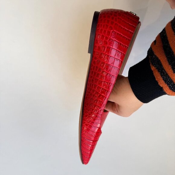 Jimmy Choo Mirele Red Croc-Embossed Leather Flats Women’s Size 38.5 - Picture 5 of 9